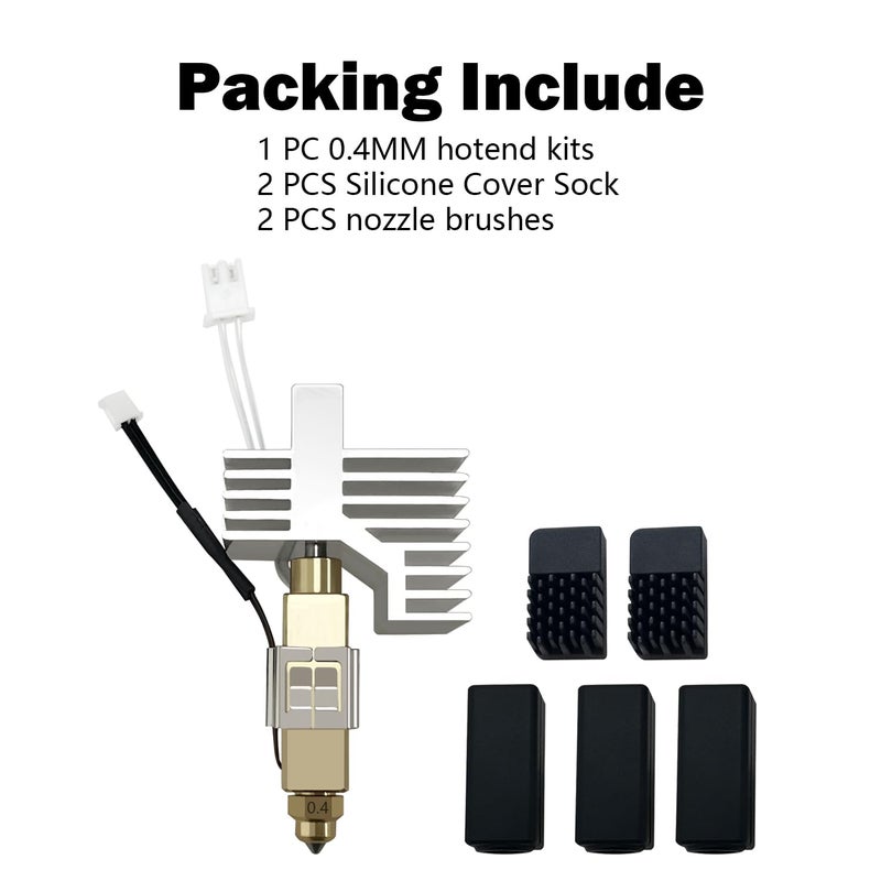 HzdaDeve 0.4MM Ceramic Hotend for Centauri Carbon Print Head Extruder Kit Hot End Heat Sink Hardened Steel Brass Nozzles with Extra 2PK Silicone Cover and 2PK Nozzle Brushes for Elegoo Centauri - Image 3